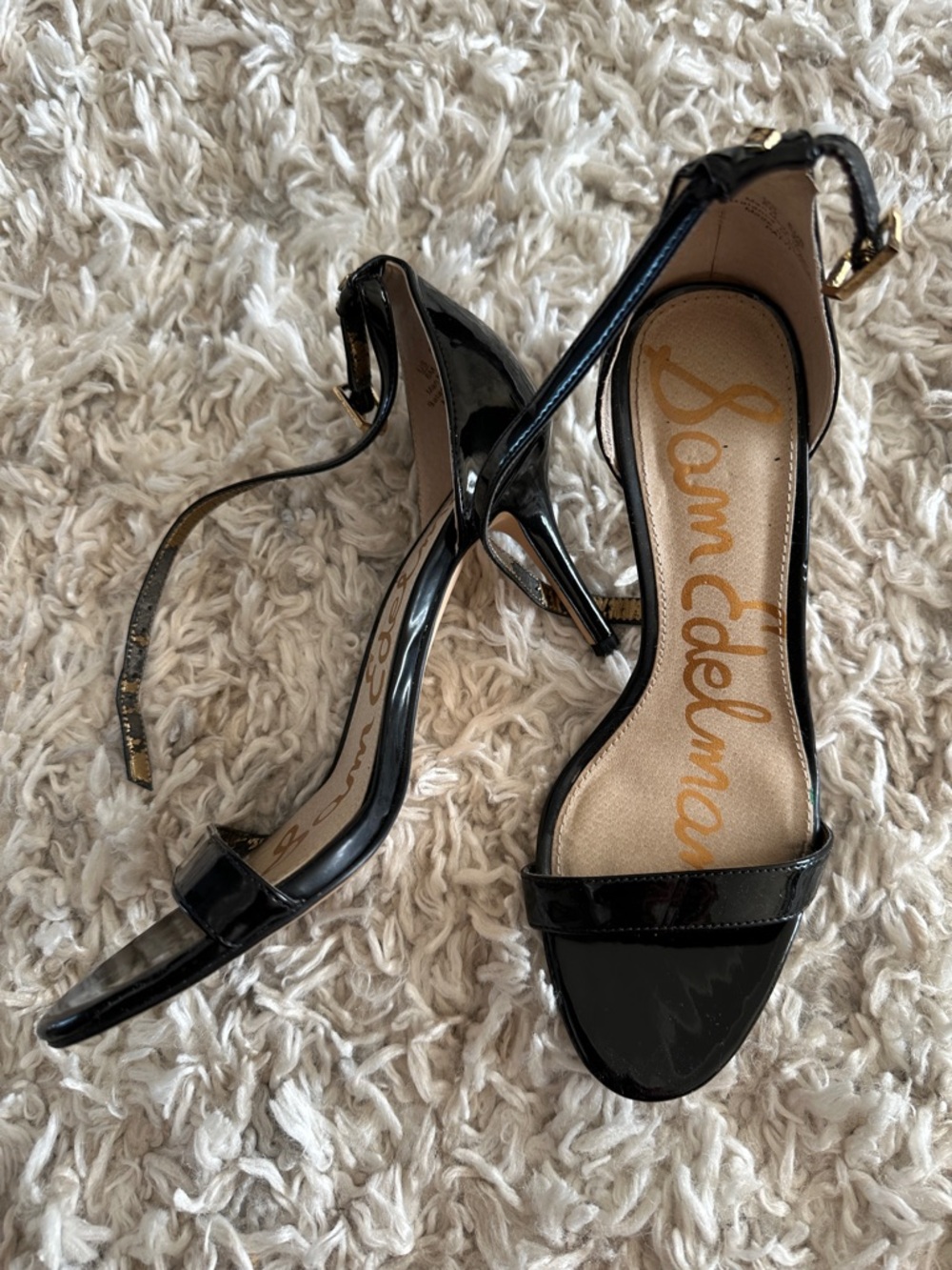Sam Edelman Black Patent Leather Ankle-Strap Heels
